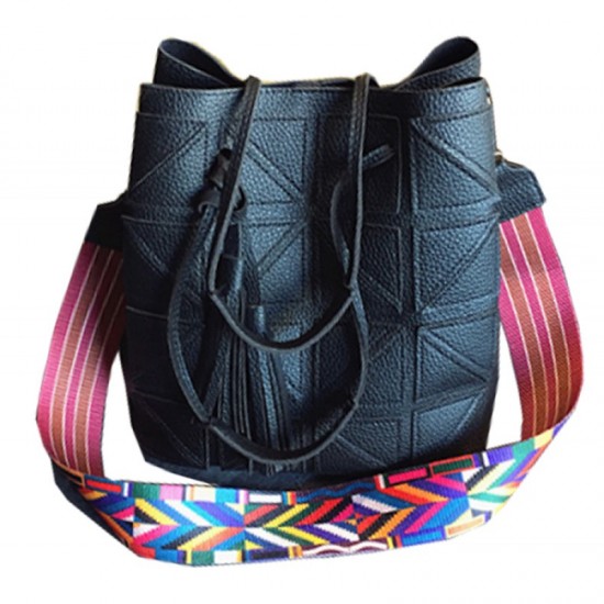 Women Fashion Triangle Fight Water Bucket Handbag-Black image