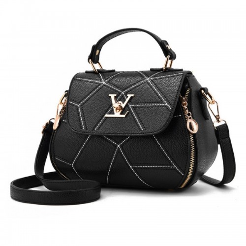 Women Fashion V Small Square Shape Handbag-Black image