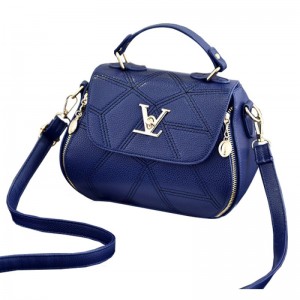 Women Fashion V Small Square Shape Handbag-Blue