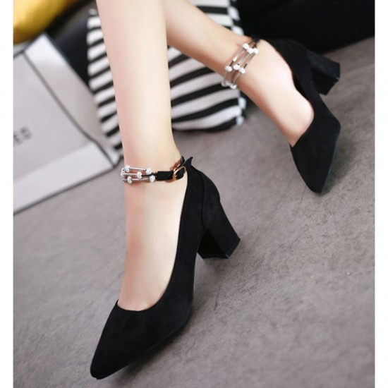 black pointed studded heels