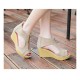 Suede Leather High Wedge Zipper Sandals For Women-Beige image