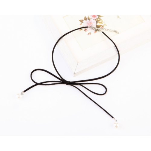 Elegant Tie Bow Women Fashion Pearl Wild Black Color Necklace image