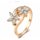 Flower Designed Crystal Zirconian Fashion Ring-Gold image