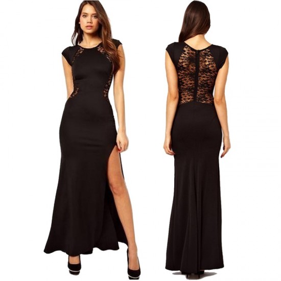 black lace fishtail dress