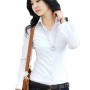 Women Summer Cotton Long Sleeves Casual Shirt-White