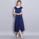 Women Summer Elegant Short Sleeved Chiffon Party Dress - Navy Blue image