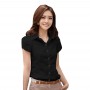 Women Fashion Short Sleeves Summer Cotton Shirt-Black