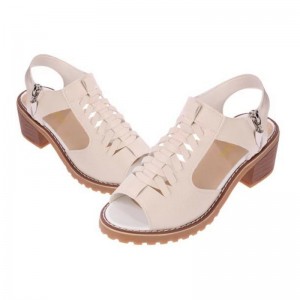 Women Fashion medium Heel With Side Zipper Sandals-Brown