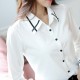 Summer Ribbon Splicing Lapel long Sleeved Slim Shirt - White image