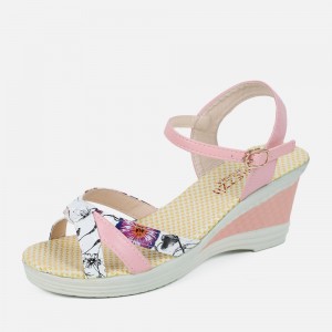 Summer Thick-Soled Sweet Floral Printing Buckle Sandals-Pink