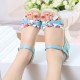 Summer Thick-Soled Sweet Floral Printing Buckle Sandals-Blue image