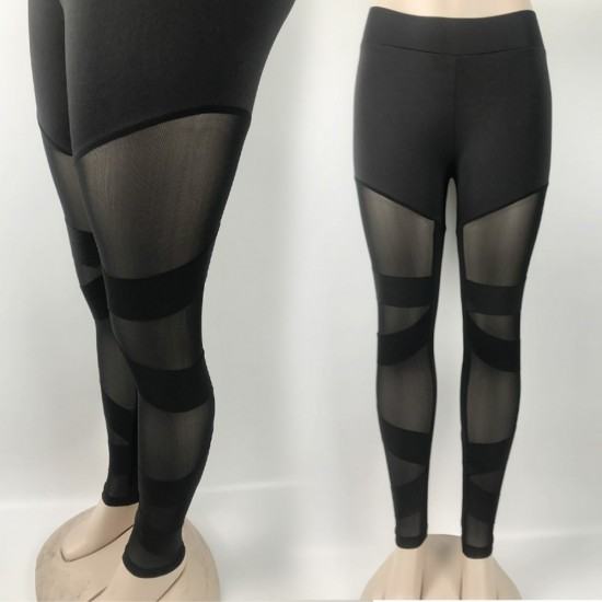 New Mesh Stitching Crossover High Elastic Pants-Black image