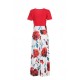 Women's Boho Patchwork Floral Short Sleeve Maxi Dress-Red image