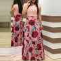 Women's Boho Patchwork Floral Short Sleeve Maxi Dress-Pink