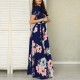 Floral Prints Short Sleeved Casual Maxi Dress-Blue image