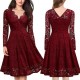 New Fashion Lace Patchwork V Neck Flare Knee Length Dress-Red image