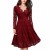 Lace Patchwork V Neck Flare Knee Length Dress-Red