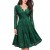 Lace Patchwork V Neck Flare Knee Length Dress-Green