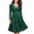 Lace Patchwork V Neck Flare Knee Length Dress-Green