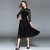 Lace Flare Sleeve Stand Collar A Line Maxi Dress-Black