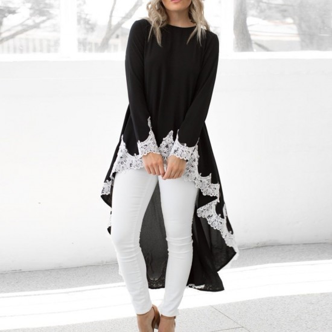 Buy Casual Long Sleeved Irregular Lace Long Shrugs-Black | Fashion ...