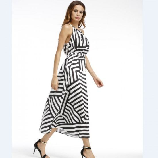 black and white striped halter dress