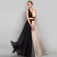 Classic Style Deep V Neck Chiffon Evening Gown-Black image
