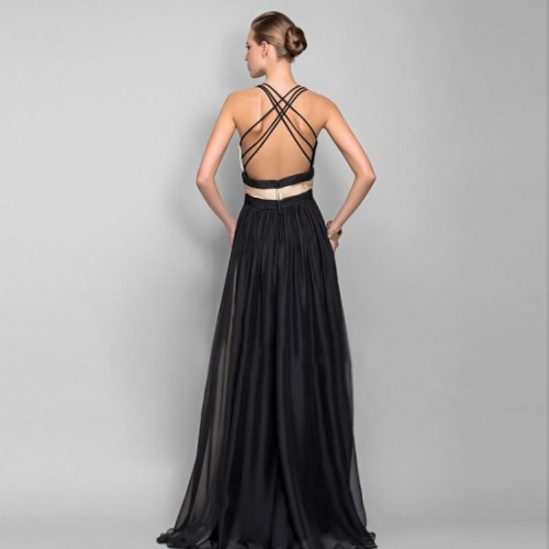 Classic Style Deep V Neck Chiffon Evening Gown