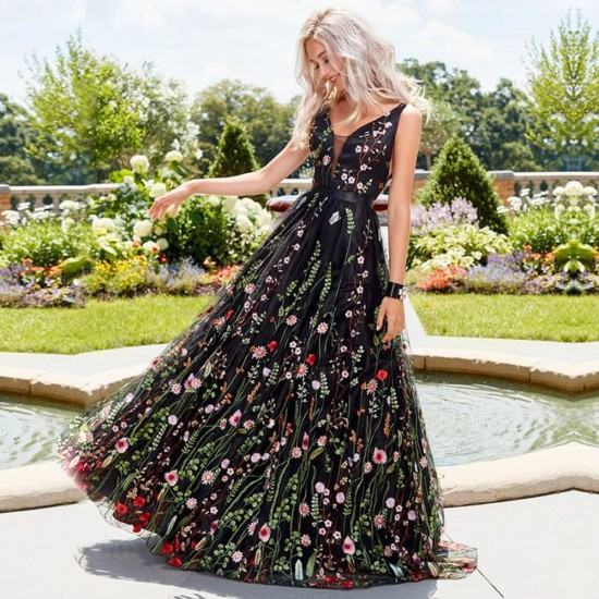 deep v floral maxi dress
