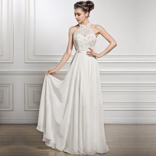 Classical Lace Sleeveless Maxi Dress Evening Dress-White image