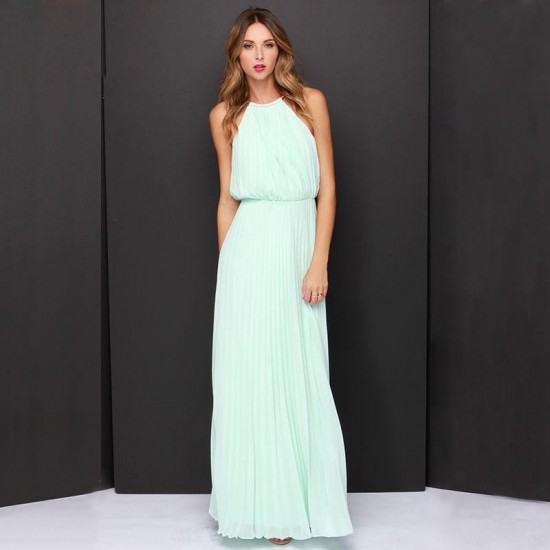 Latest Trend Casual Slim Halter Maxi Dress-Light Blue image