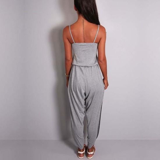 New European Style Sleeveless Tunic Strap Jumpsuit-Grey image