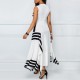 Asymmetric Printed Contrast Irregular Long Maxi Dress- Black image