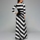 Large Size Long Sleeve Round Neck Striped Long Dress