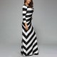 Large Size Long Sleeve Round Neck Striped Long Dress