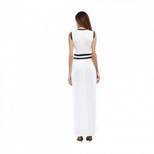 New European Elegant Style Deep V-Neck Long Maxi Dress-White image
