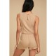 Casual Sleeveless Lace-up Short Jumpsuit-Brown image