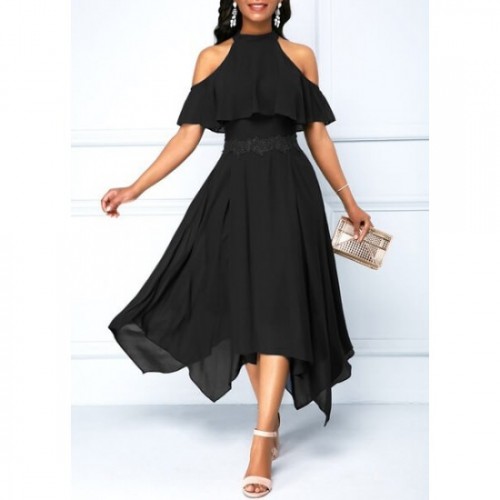 Latest Style Slim & Fit with Hanging Neck Irregular Dress-Black image