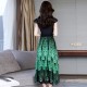 Waves Printed High Waist with Long Section Chiffon Maxi Dress-Green image