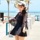 Lace Pattern Bell Sleeves Spring Mini Dress-Black image