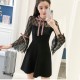 Lace Pattern Bell Sleeves Spring Mini Dress-Black image