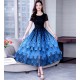 Waves Printed High Waist with Long Section Chiffon Maxi Dress-Blue image
