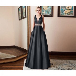 Burst Banquet Sleeveless Long Prom Dress-Black 