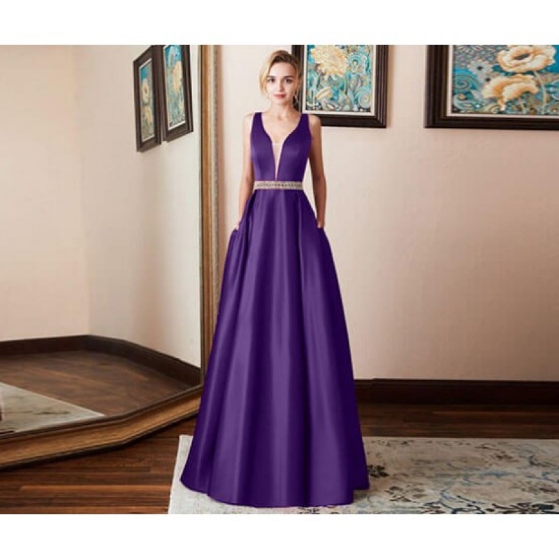 Burst Banquet Sleeveless Long Prom Dress-Purple image