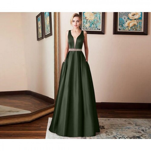 Burst Banquet Sleeveless Long Prom Dress-Green image