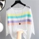 Round Neck Loose Waist Full Sleeves Stripped Printed Blouse-White image