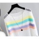 Round Neck Loose Waist Full Sleeves Stripped Printed Blouse-White image