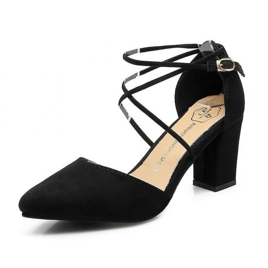 High Heeled American Style Pointed Suede Women Shoes-Black image