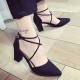 High Heeled American Style Pointed Suede Women Shoes-Black image
