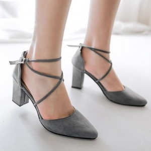 High Heeled American Style Pointed Suede Women Shoes-Grey